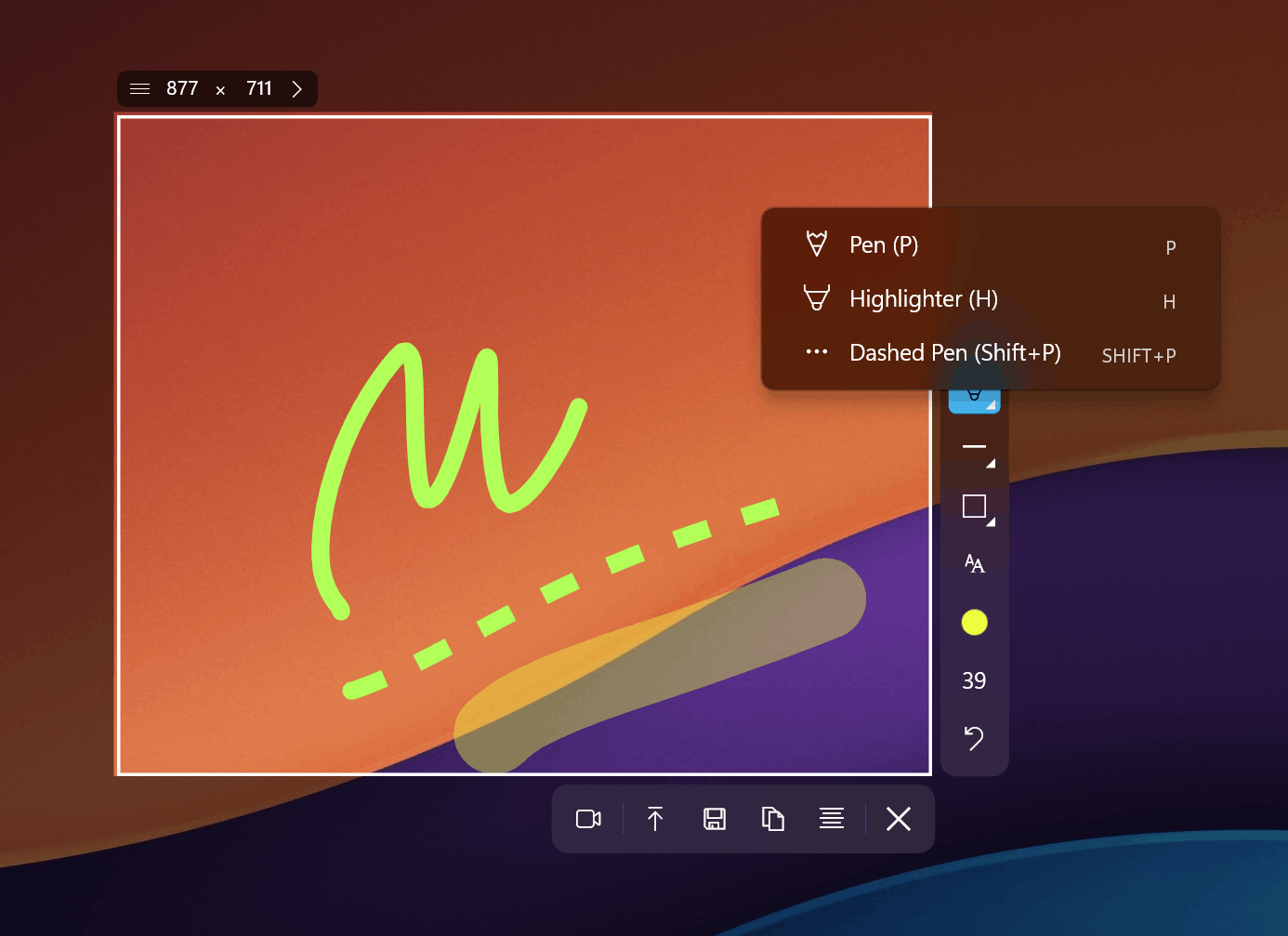 Sleekshot pen, highlighter, and dashed line tools in action